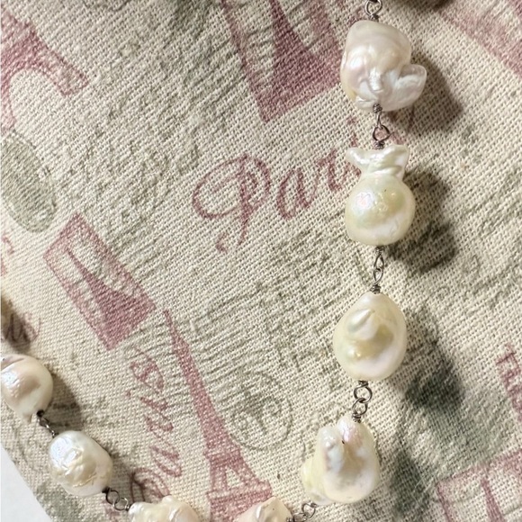 White Baroque Pearls Necklace Adjustable Sterling Silver Chain 17”-19” New - Picture 2 of 8